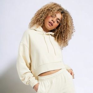Weekday Organic Cotton Cropped Hoodie in Cream NWT